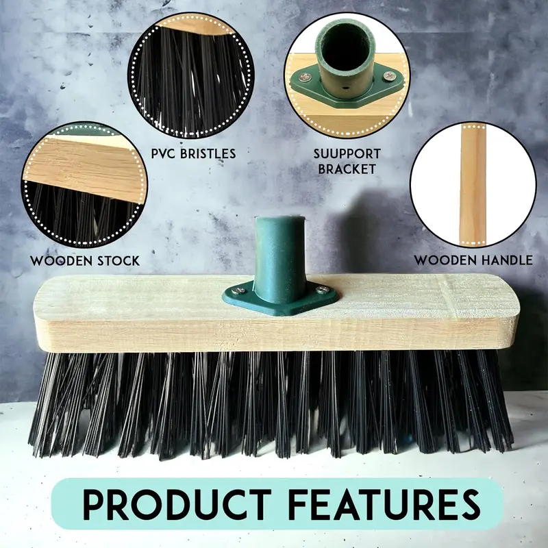 12” Broom Outdoor Yard Broom Sweeping Brush Strong PVC Bristles with Wooden Handle Garden Brooms for Cleaning Patio Yards Driveways Warehouse and Garage Bamboo Kitchen Lightweight Comfortable 3