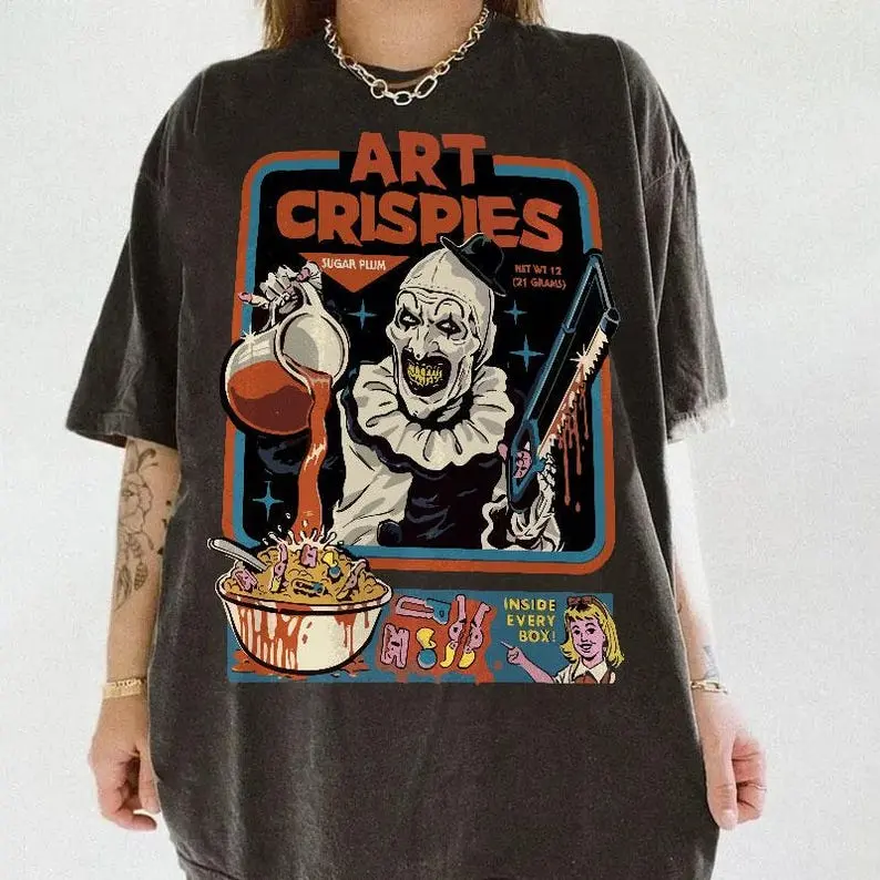 Terrifier Art Crispies T-Shirt, Terrifier Cover Clown Shirt, Terrifier Horror Movie Shirt, Art the Clown shirt, Scary Horror Movie Tee