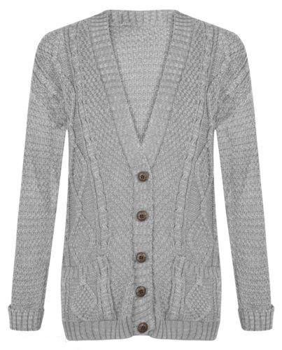 Women's Ladies Chunky Cable Knit Button Cardigan Long Sleeves Grandad Plus Sizes Knitwear Winter Knitted Comfortable Womenswear Soft Baby Cotton Stretchy Tops Basic Longsleeves Sky Underwear sweater  season jacket cardigan  cropped stylish  outerwear 3