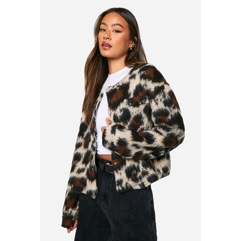 Tall Leopard Wool Look Bomber Jacket 2