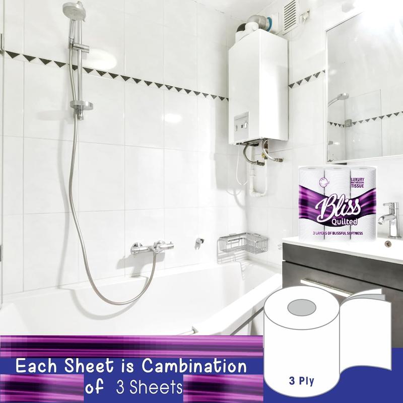 90 Bliss Cuddle 3-ply Toilet Roll - (90Pack) Soft, Quilted Bulk Toilet Rolls, Toilet Tissue and Loo Rolls – Eco-Friendly Toilet Paper Sustainably Crafted in The UK Lightweight Towel Sheets Wall Wipes Napkin toilet paper & wipes recyclable balcony 2