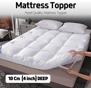 Extra Thick Mattress Topper 4”/10cm With Elasticized Corners | Hotel Quality-Breathable Noiseless Washable Anti SlipFluffy Hypoallergenic Mattress Topper-Supersoft Heavy Fill-Anti Allergy-Stitched and Elasticated Corner Strap-Single Double King Super King