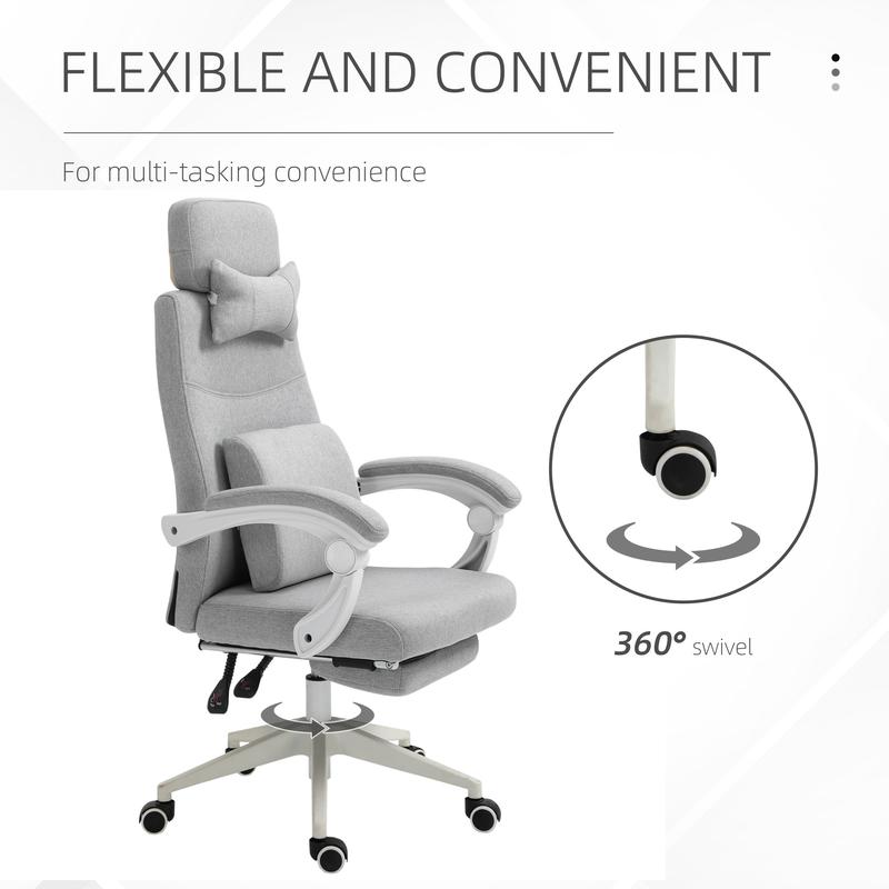Ergonomic Home Office Chair 360° Swivel with Footrest Height Adjustable Grey 6