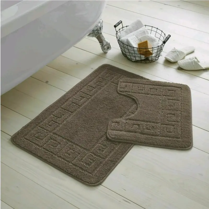 Jacquard Greek Bath Mat Set 2 Pieces Anti Slip Water Absorbent Machine Washable 8