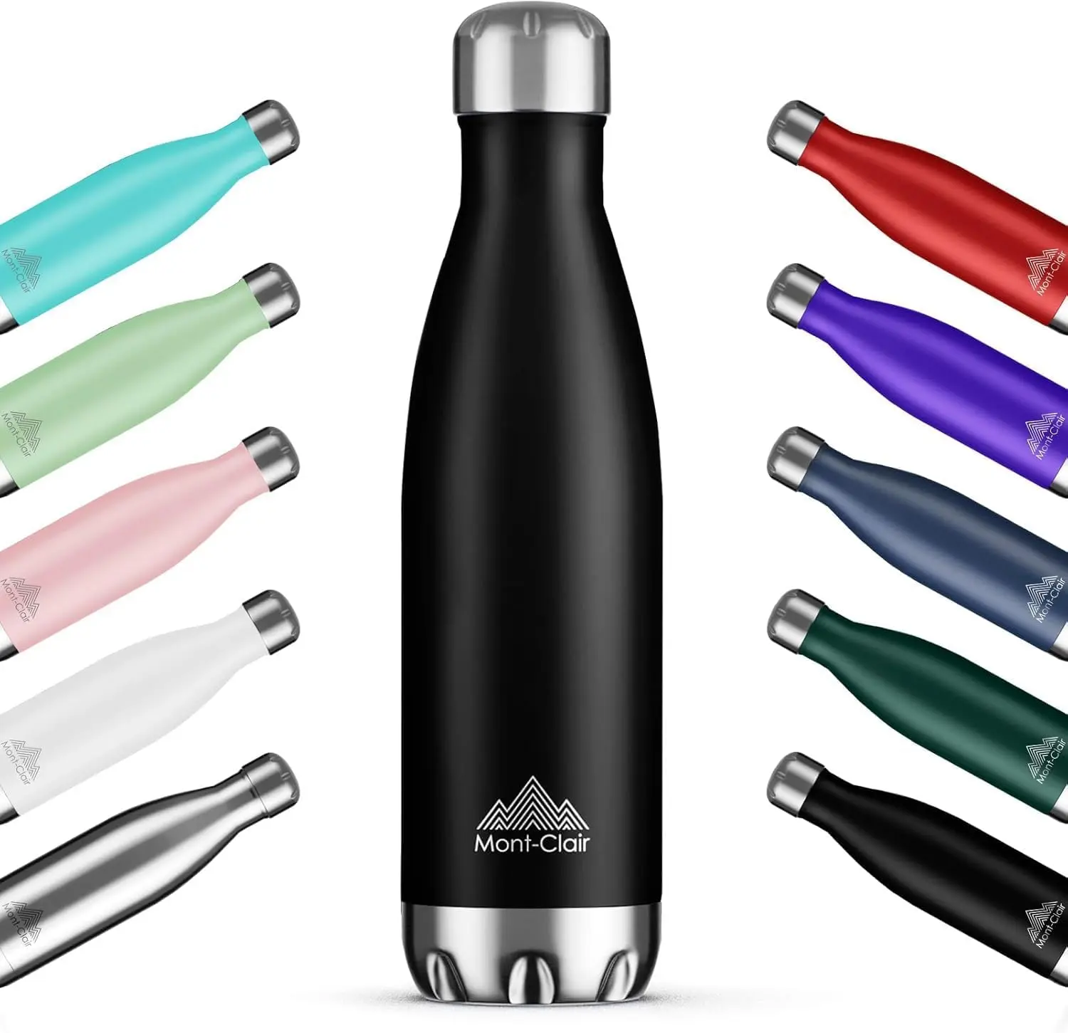 H2O Stainless Steel Water Bottle, Vacuum Insulated + BPA Free, 12h Hot & 24h Cold Drinks Bottle, Metal Water Bottle 500ML Leakproof, Ideal for Adult, Kids, Running - Black