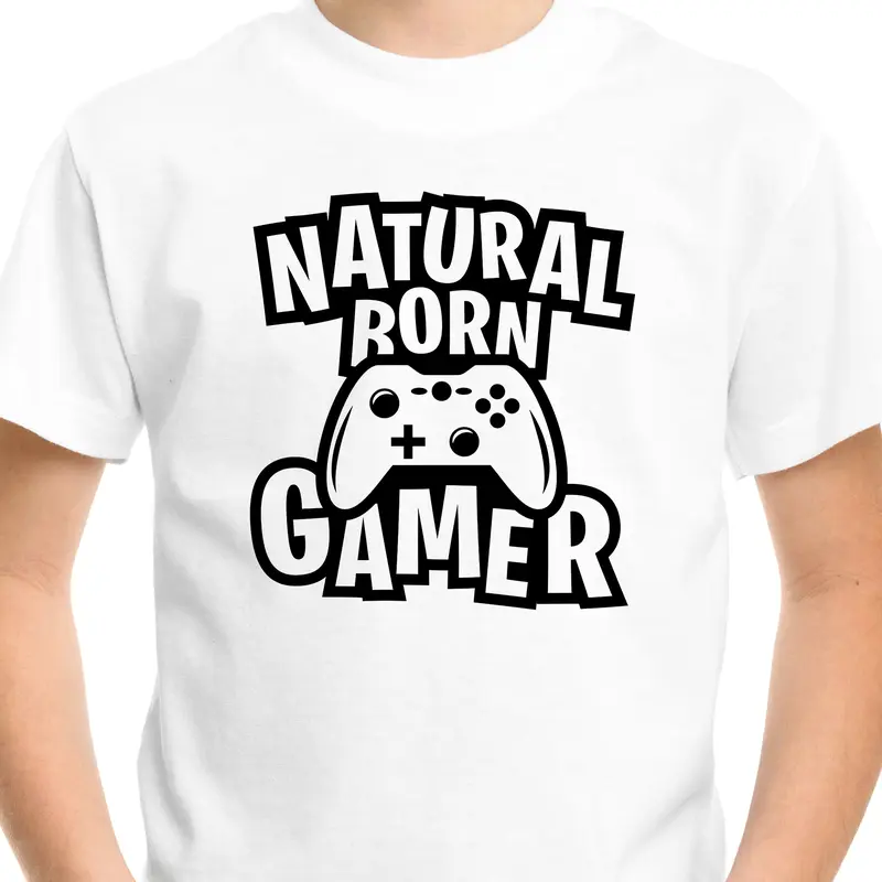 GAMING T-SHIRT Natural Born Gamer Funny Adult Men Kids Boy Tee Top Gamer Games t shirt Cotton Casual Crew Neck White V9 0