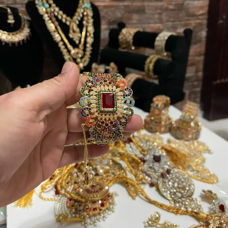 Beautiful Nauratan Bangles Kara's with Big Stone Openable 2.6 Size Pair - Elegant Jewelry for Any Occasion 4