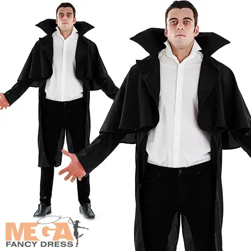 Mens Black Vampire Coat Gothic Fancy Dress 1