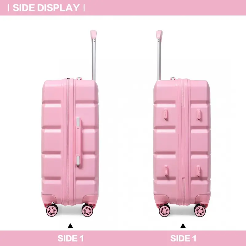 [MissLulu Bags] Waffle Design Lightweight Hard Shell ABS 20''/24''/28'' Suitcase with TSA Lock and 13'' Vanity Case - Pink 4