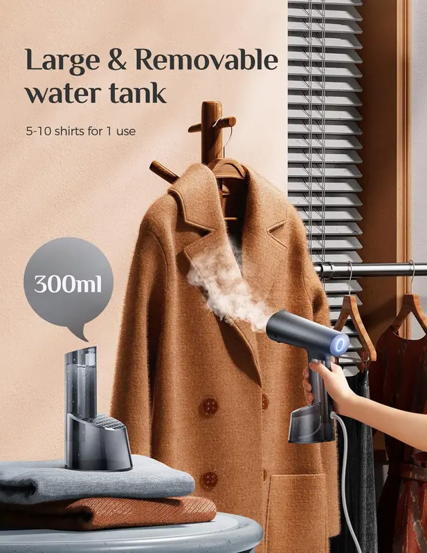Mioduro Portable Garment Steamer - Fast Heating, 1400W Powerful, 250ml Large Water Tank, Vertical & Horizontal Steam Ironing for Wrinkle Removal - Ideal for Home & Travel 5