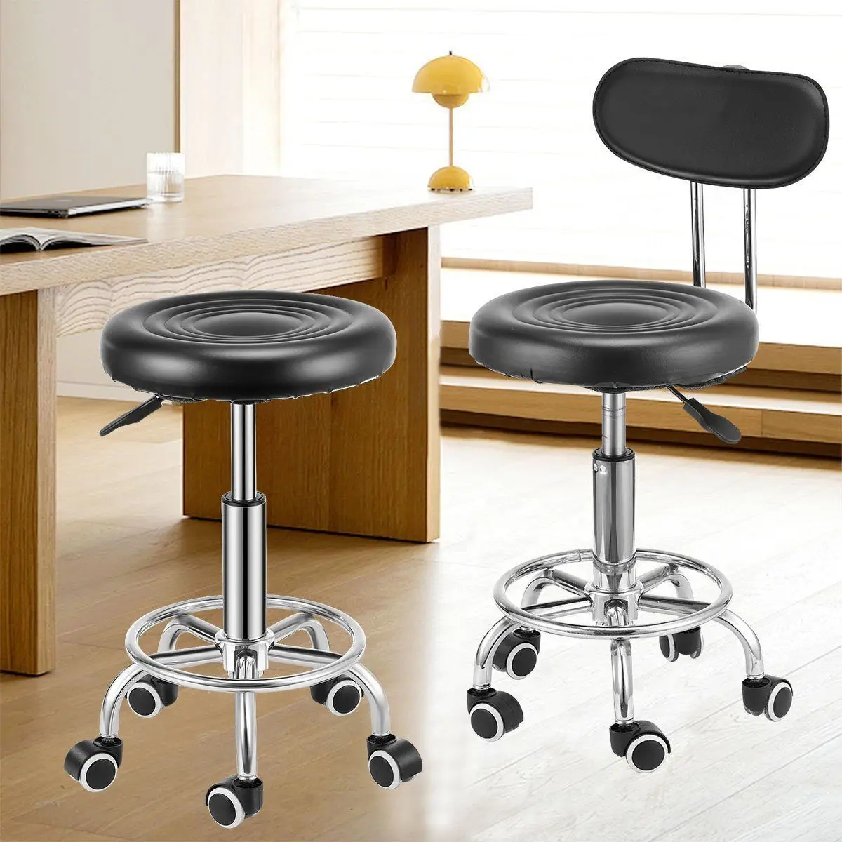 Swivel Stool Round Bar Stool Salon Chair Adjustable 360° Beauty Workshop Office
