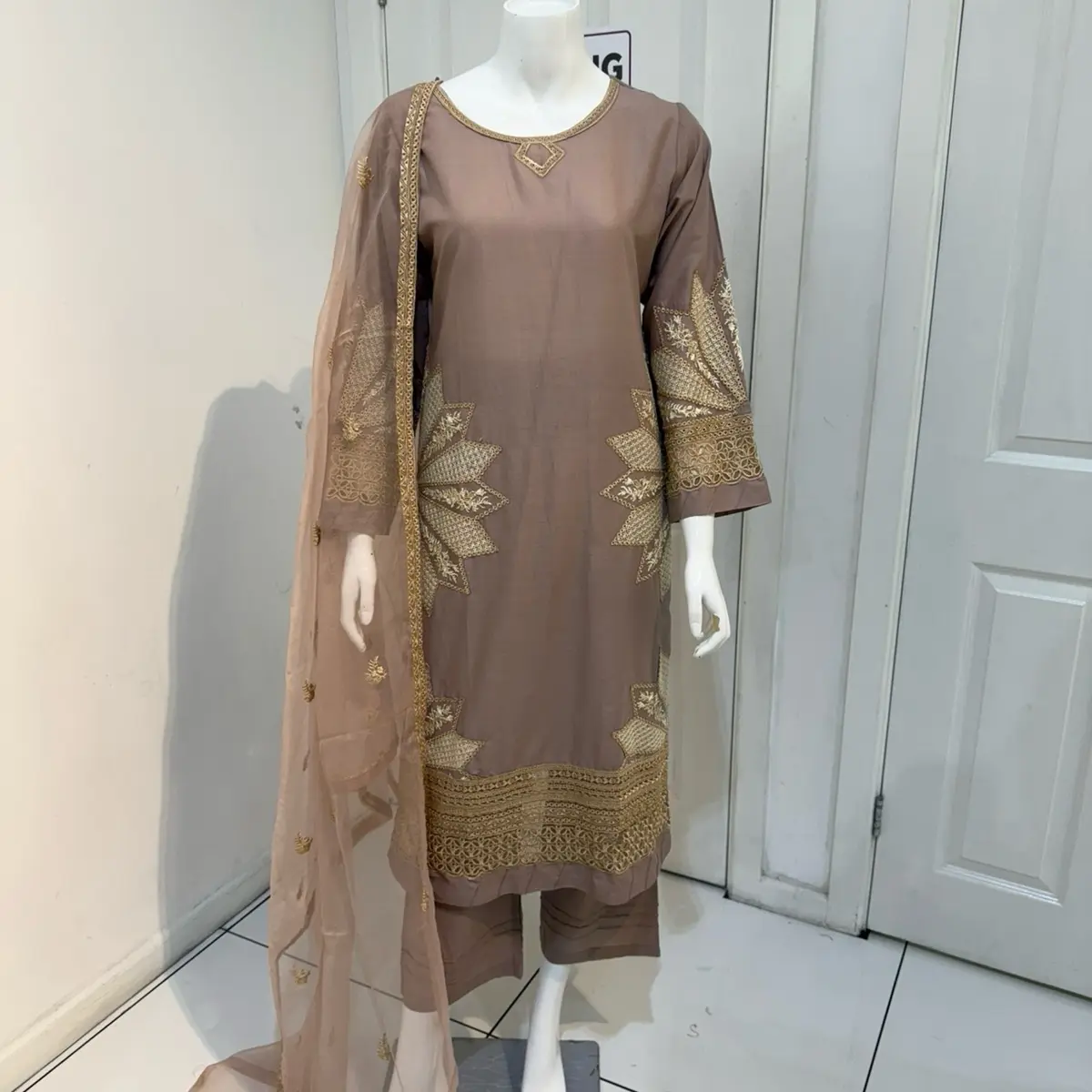 3pc Embroidered cotton suit