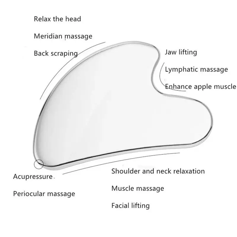 Gua Sha Facial Tools, Stainless Steel Gua Sha, Metal Gua Sha for Jawline Sculpting , Gua Sha Stainless Steel Tool, Skin Care (Silver) Soothing Comfort 7