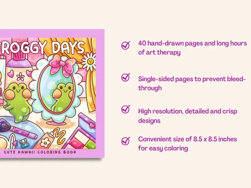 Froggy Days: A Kawaii Frog Coloring Book for Kids and Adults: Adorable Frog Adventures in Relaxing, Cute, and Fun Coloring Pages for All Ages 5