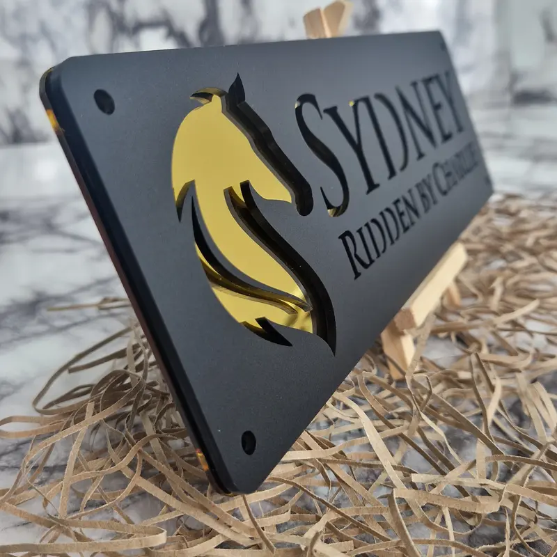Gold Mirror and Black Horse Stable Name Sign Personalised just for you! 0