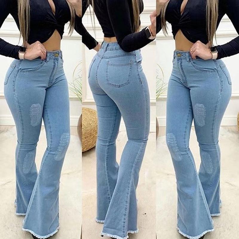 Product Introduction of Women High Waist Denim Jeans Solid Slim Flare Pants Ladies Skinny Full Length Jean S-3XL 16