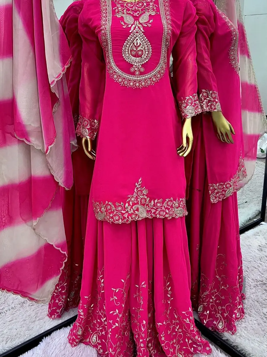 New Designer Faux Georgette Embroidered Set – Ready to Wear!
