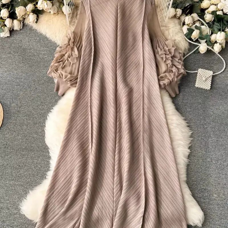 Maxi Pleaded Dress Abaya with Ruffle Sleeves ( sleeves are not see through) one size  6 to 14 size 2