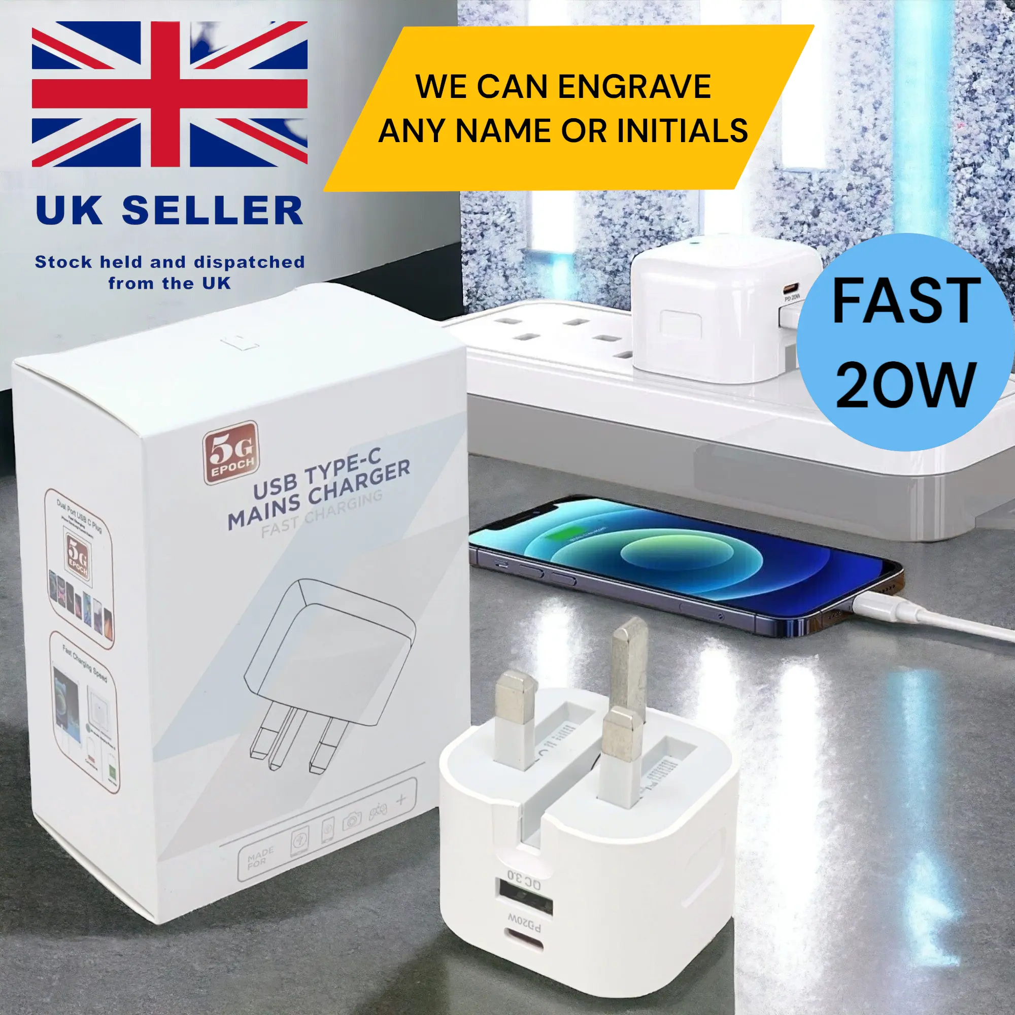 Fast Charging Adaptor 20W USB-C PD Wall Plug Charger Compatible for Android and iPhone Smart Phones