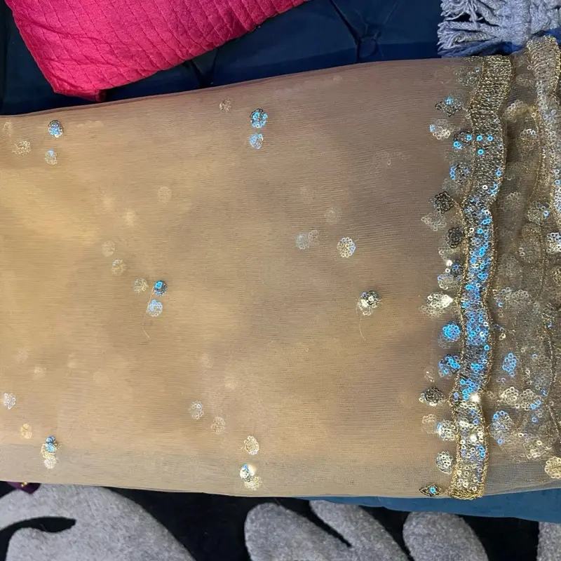 Women Beigish Gold  Net Dupatta with Gota Work. wallima Net hijab. Bridal scraf. Gift for her USA UK Canada 4