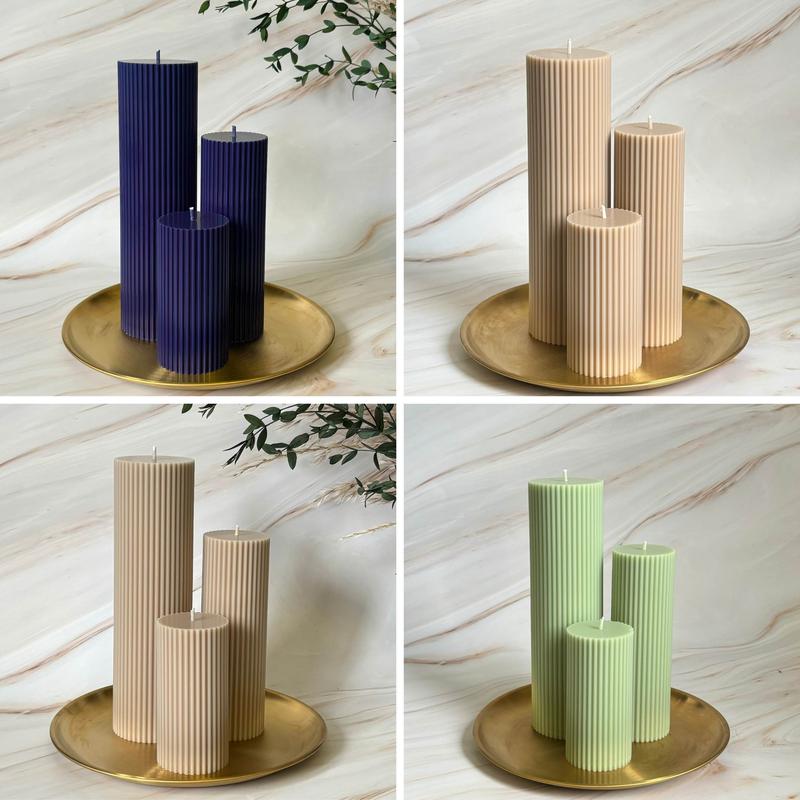 Tall Ribbed Unscented Pillar Candles 6