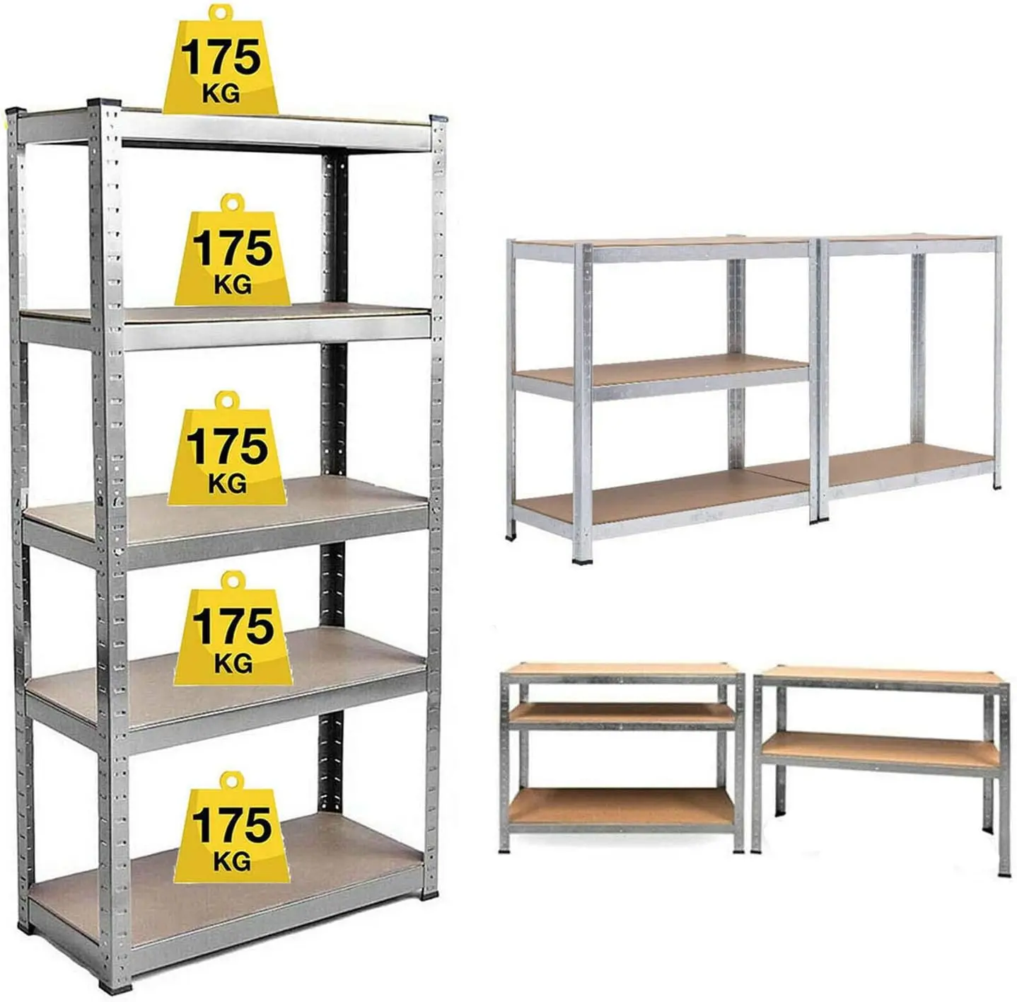 Shelving Unit for Garages and Sheds Racking Storage Shelves Strong Metal Shelving 5 Tier Boltless Garage Storage Shelving Adjustable Shelf Easy Assembling Total Capacity 875KG -Galvanised 150x70x30cm