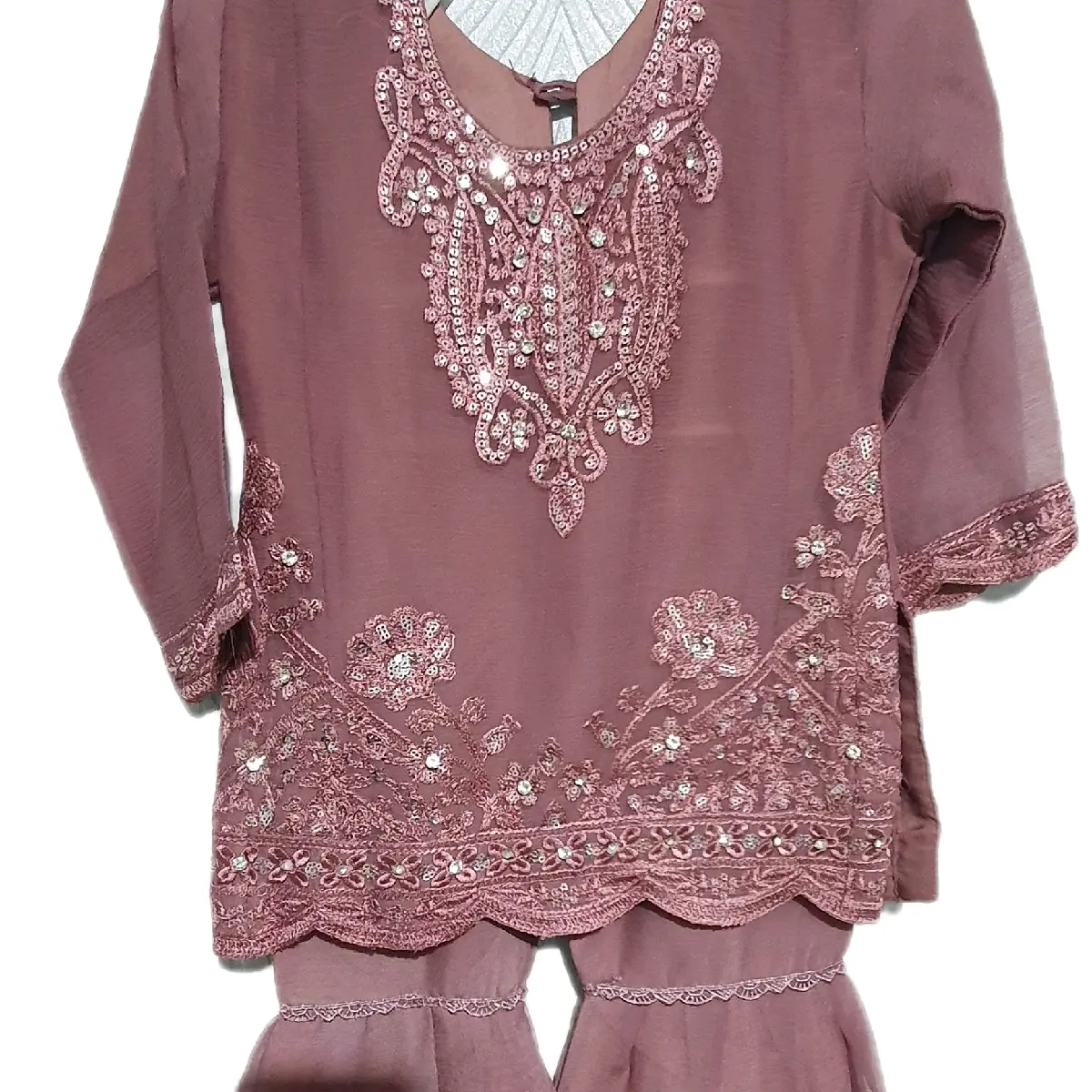 Girls Embroidered Chiffon Suit with Gharar - Kids Collection