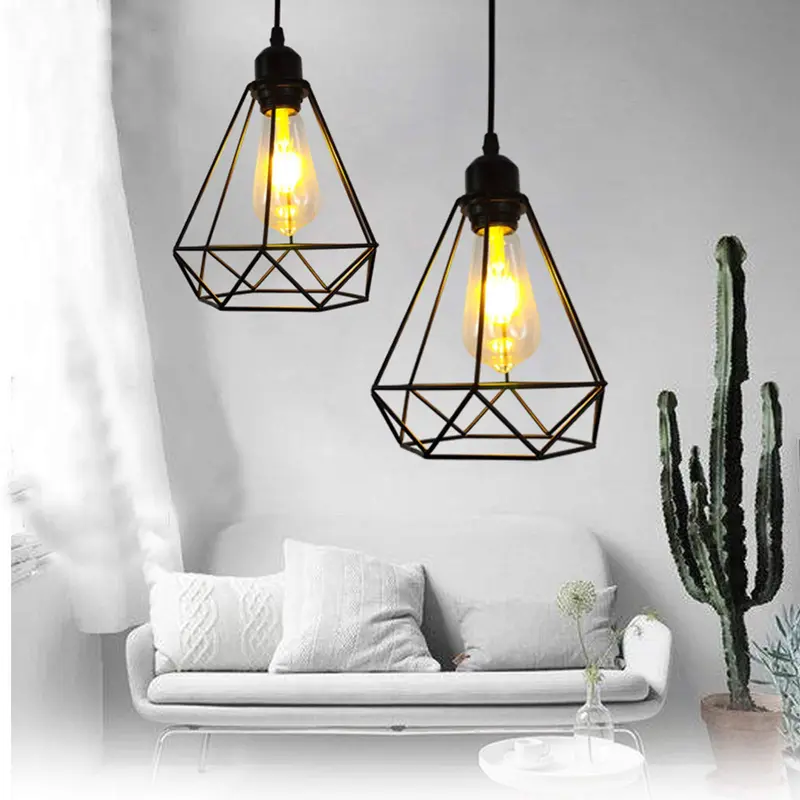 GoDyna 2PCS Vintage Birdcage Lampshade Retro DIY Black Lampshade Metal Wire Cage Lamp Shade Industrial Geometric Ceiling Pendant Light Shade for Wall Light Kitchen Living Room Hallway Indoor Outside 5