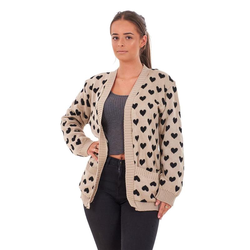 New Ladies Heart Knitted Cardigan Pockets Long Sleeve Regular Big Sizes S to 2XL sweater season coatigan 1