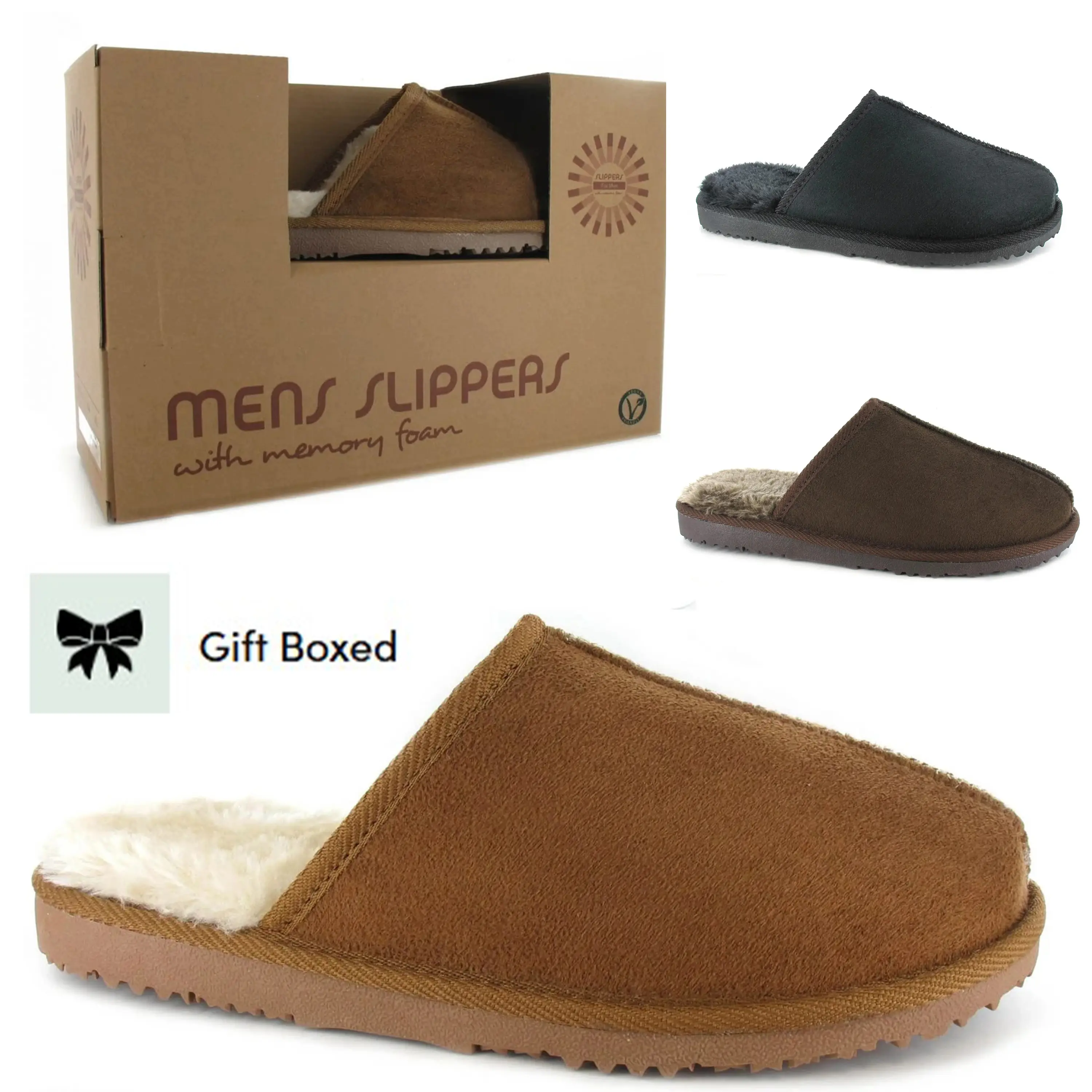 Mens Slippers Slip On Mule Faux Suede Warm Fur Lined Memory Foam Shoes Footwear Boy Walking Shoes Comfort Flat Decor Slide Flipflop Soft Nail slippershoes