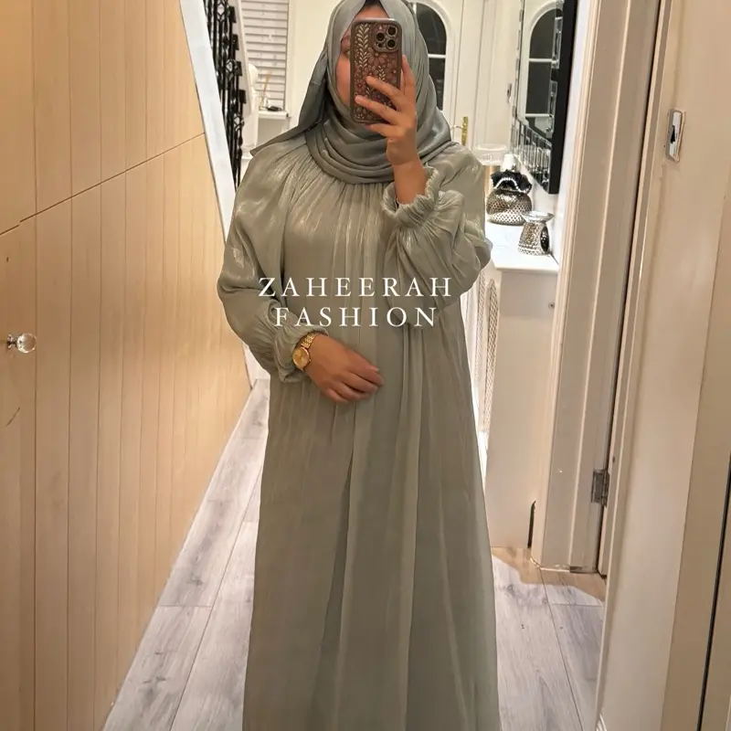 Organza Abaya Dress with Umbrella Cut and Collar for Women 2