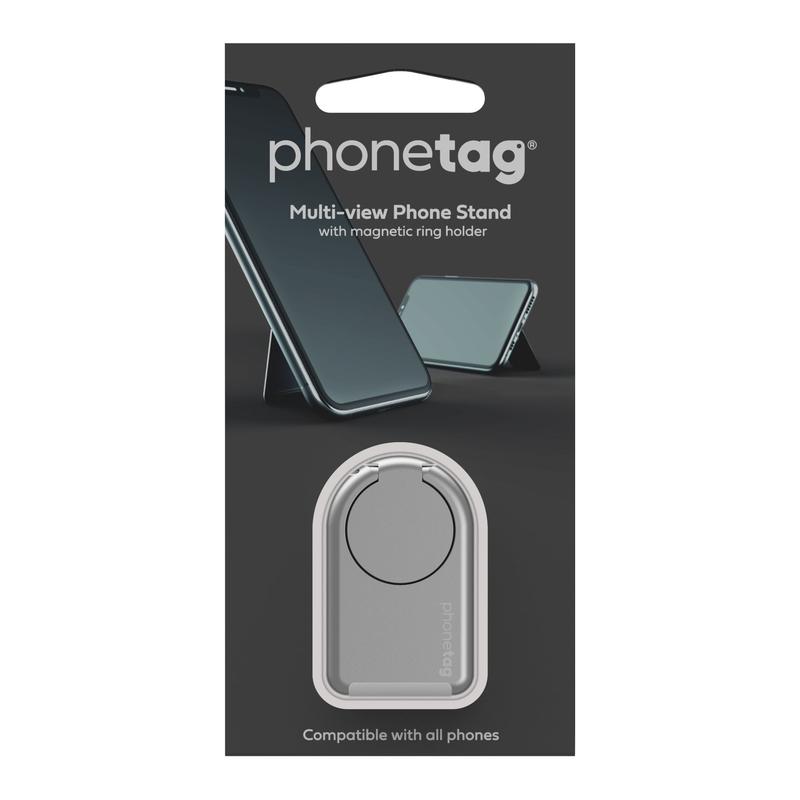 phonetag - Multi-view Phone Stand with Magnetic Ring Holder, Matt Silver 5