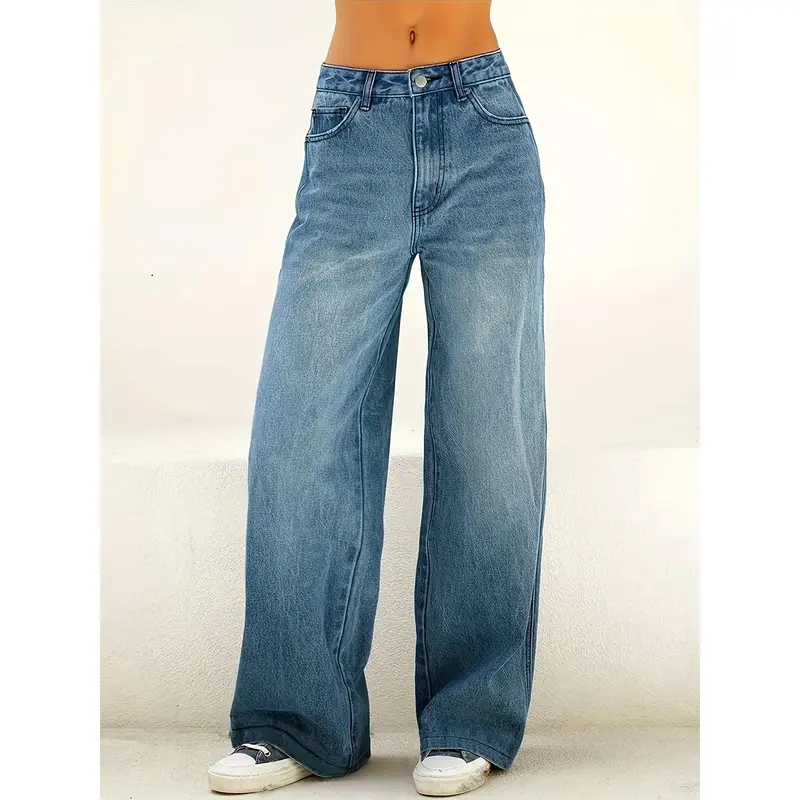 Stretchy Comfort Fit High-Waisted Straight Leg Jeans for Women - Four-Season Relaxed Pants with Pockets, Soft Cotton Blend Fabric, and Flattering Cut - Perfect for Everyday Wear 0