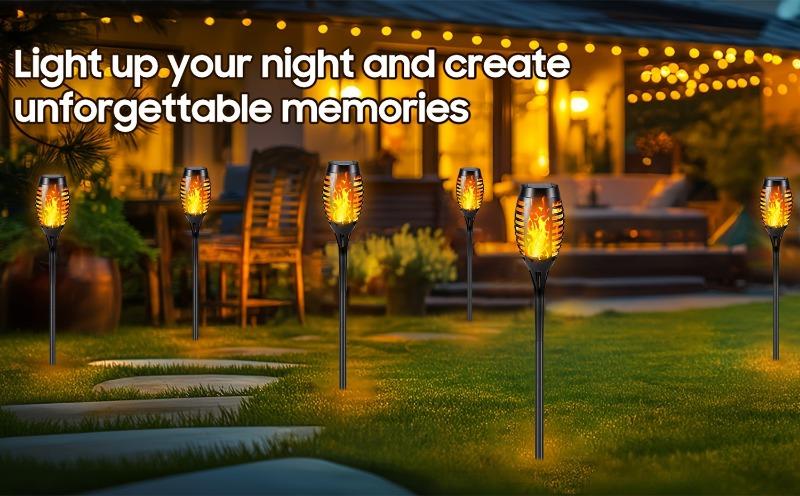 Product Introduction of 4/8/12pcs Solar Powered Flickering Flame Garden Lights, Plastic, Solar Charging, 600mAh Nickel Battery, with Auto On/Off, for Lawn, Yard, Sidewalk, Driveway Landscape Lighting 5