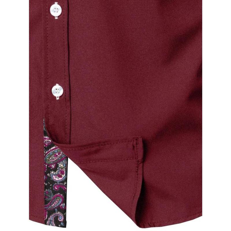 Men's Slim Paisley Print Button Front Shirt, Comfy Long Sleeve Tops for All Seasons, Casual Fashion Comfy Top for Men 8