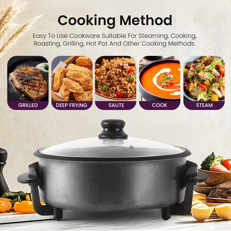 Superlex 30CM Electric Frying Pan with Glass Lid Multi-Function Healthy Cooker Easy Clean 8