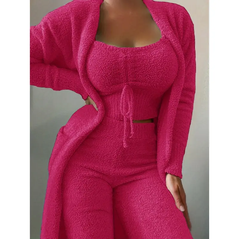 New Women's Plush Three Piece Lace up Pajama Set - Casual Set Pajamas 1