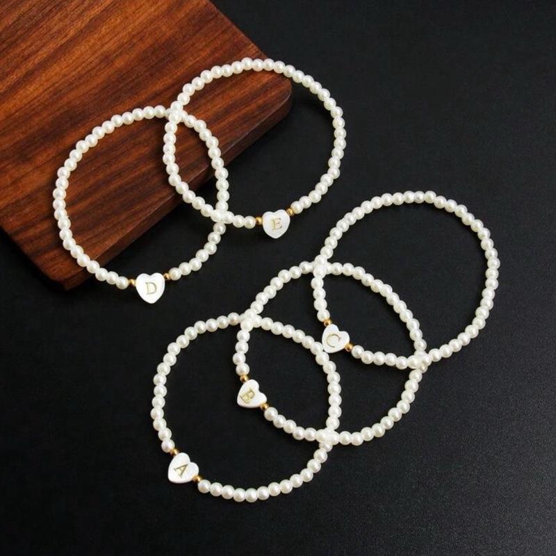 Pearl Beaded Heart Letter Bracelets (Choose Letter Below) 1