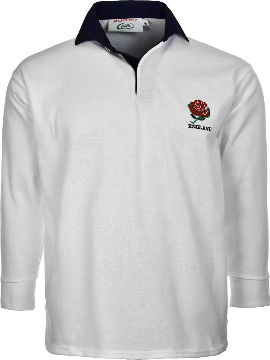England Rugby Shirt White Retro Classic Embroidered Traditional English Top All Sizes Casual Collar