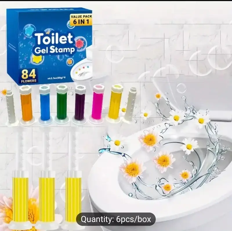 Uziy Toilet Gel Stamps - 6pcs in Box, 84 Fresh Floral Scents - Long Lasting Hygiene & Freshness for Bathroom Toilet Bowl Cleaning & Air Freshener - Odor Free - Flower, Household toilet Gel 0