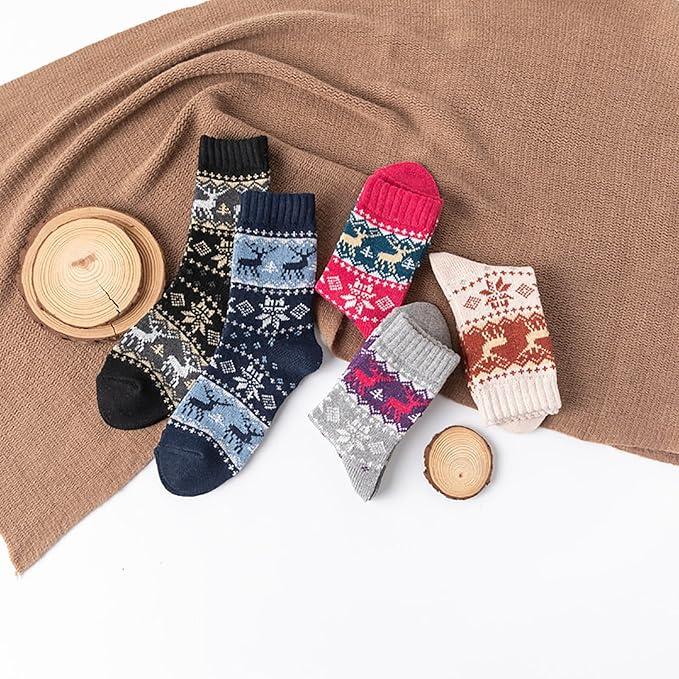 5 Pairs Womens Thermal Socks Winter Thick Socks Ladies Warm Knitting Wool Socks Christmas Gifts for Women - Suitable for UK size 4-8 and EU size 36-41 2