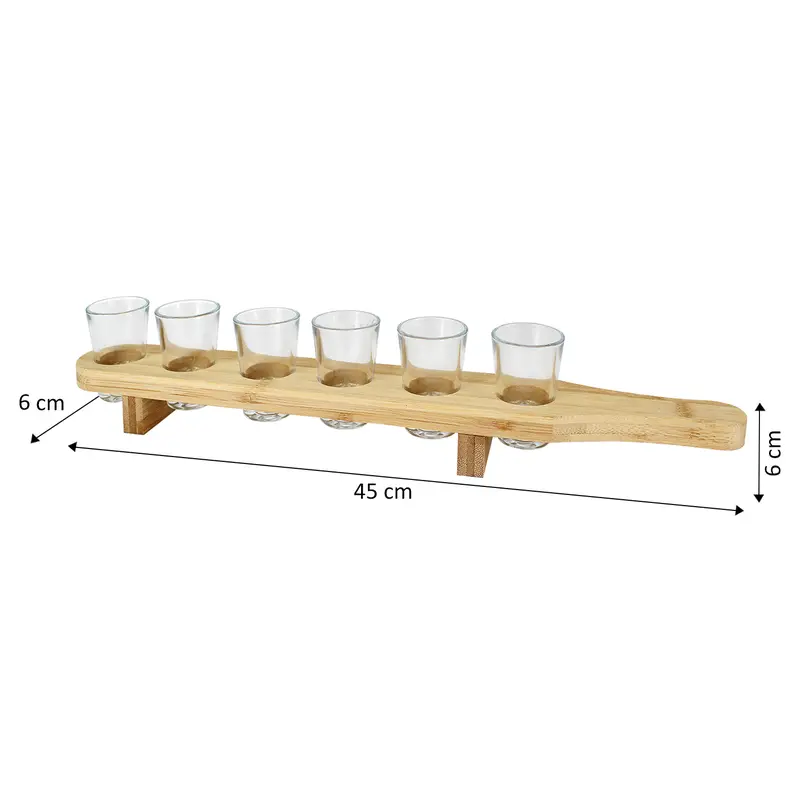 Wooden Drinks Paddle Tray with 6 Shot Glasses, Set of 6 x 40ml Shot Glasses with Serving Tray, Barware, Home Bar, Bar, Shot Glass Serving Board, Drinks Serving Board, Stylish Utensils 6
