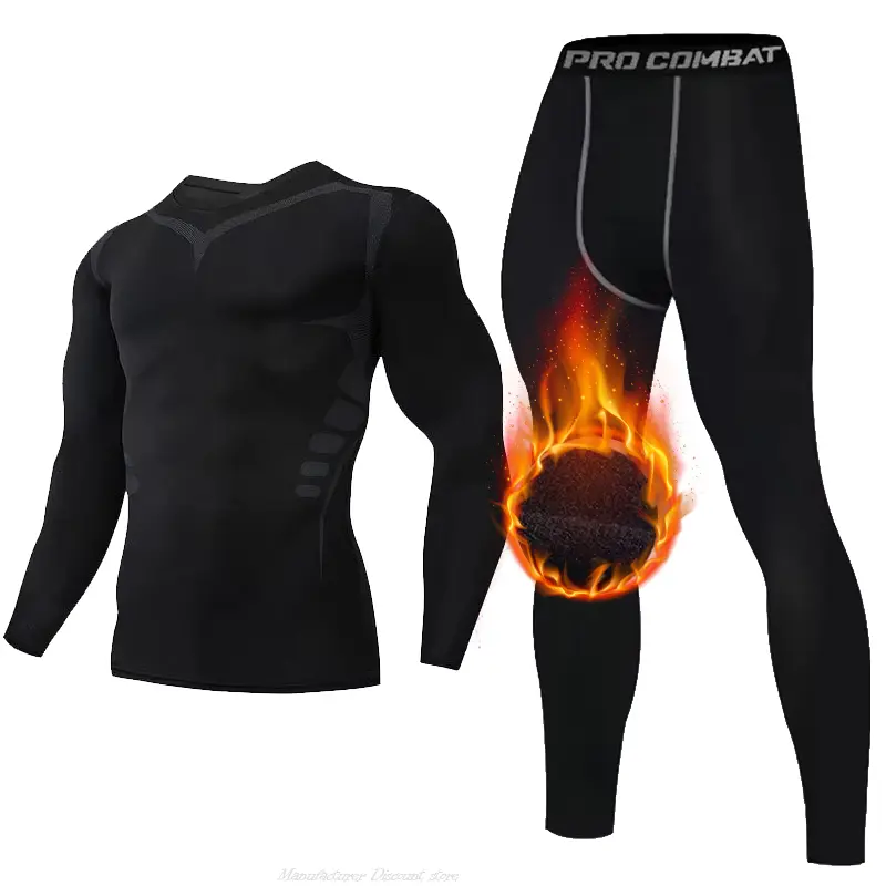 New 2-pieces Winter Warm Men Underwear Set Fleece Thermal Undershirts Long Johns Compression Tights Fitness Sports Tracksuit Set 0