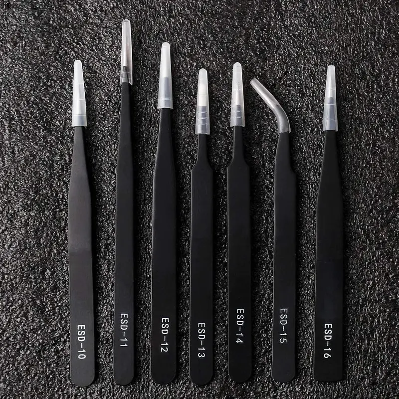 Precision ESD Anti-Static Tweezers, 7 pcs Stainless Steel Tweezers Set for Electronics, Jewelry-Making, Laboratory Work, Repairing, Hobbies 2