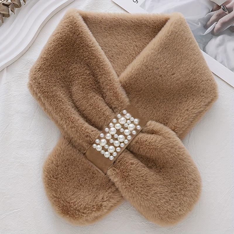 Autumn And Winter Warm Scarf Pearl Fur Neck Warm Plush Scarf Elegant Scarf Scarf Women Autumn And Winter Pearl Fur Plush Neck Imitation Rex Rabbit Fur Warm Thick Pearl Buckle Cross Versatile Christmas Valentine'S Day Holiday Gift 8