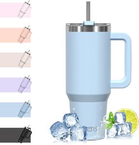 40 oz Tumbler with Handle,Tumbler with Lid and Two Steel Straws,Double Wall Insulated Cup Stainless Steel Travel Mug(Cold for 34 Hours),Water Portable Bottle for Iced Tea,Coffee,Cold Beverages,Drinkware, Flasks, Sturdy Bottled Blue