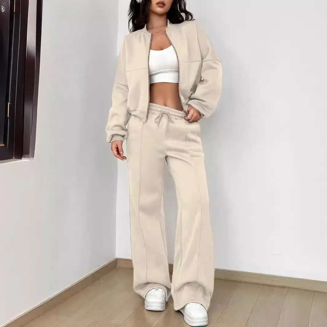 NEW Women's Autumn 2025 Two Piece Set Cardigan Zipper Sweatshirt Jacket With Elastic Waistband And Wide Leg Pants Casual Set Ladies HOT