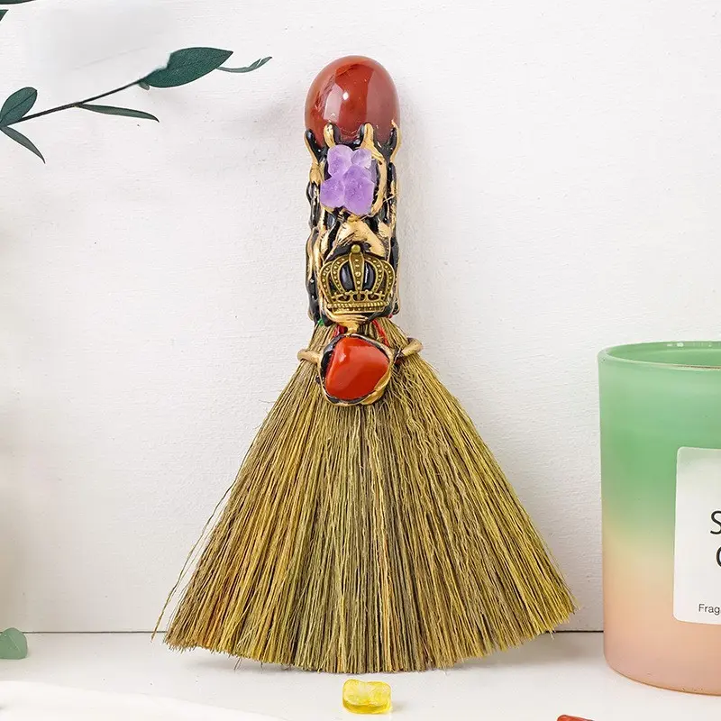 Witch Broom with Healing Crystals, Witch Broom, Magic Broom, Healing Crystals, Divination, Crystal Collection, Positive Energy, Energy Healing, Home decor, Broom Spirituality Gift Witchy Decor Cleansing Tool Amethyst Gemstones Gift Protection Altar 8