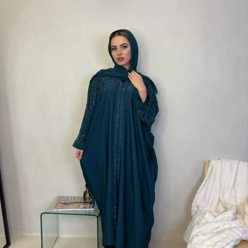 Arissa Abaya -Womens embroidery batwing sleeve abaya, modest womens clothing, hijab included, arabic islamic womens clothing, modest dress sizes 52-60 1