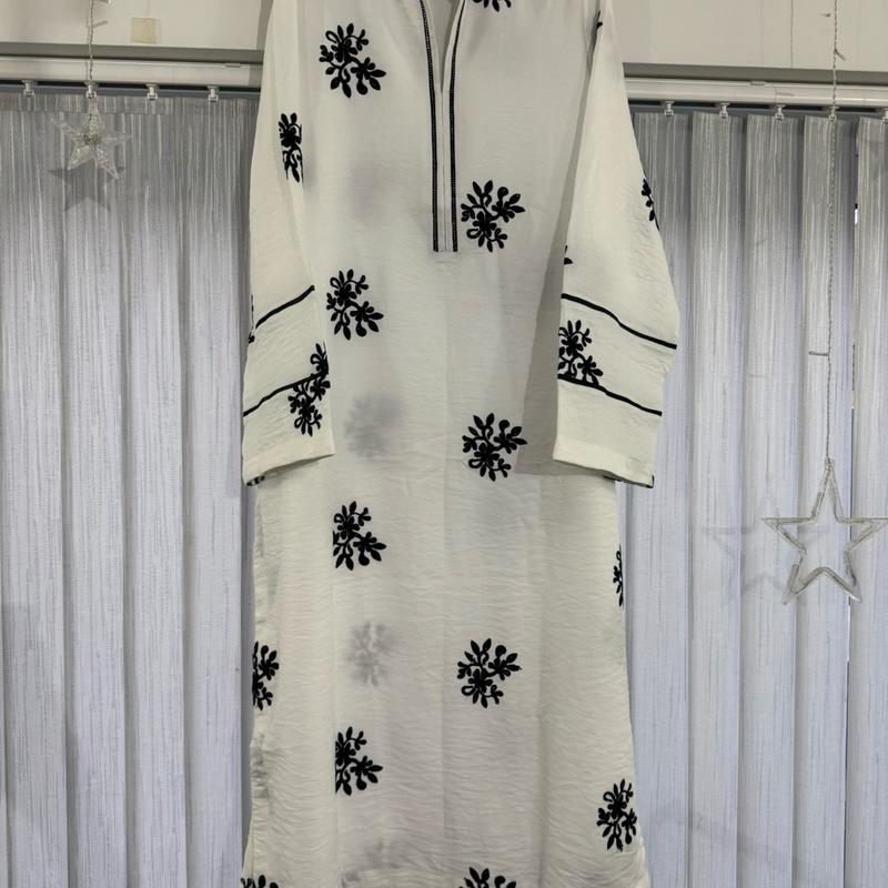 One piece White embroidered kurti Marina Fabric Large to 2XL sizes Traditional Womenswear 1